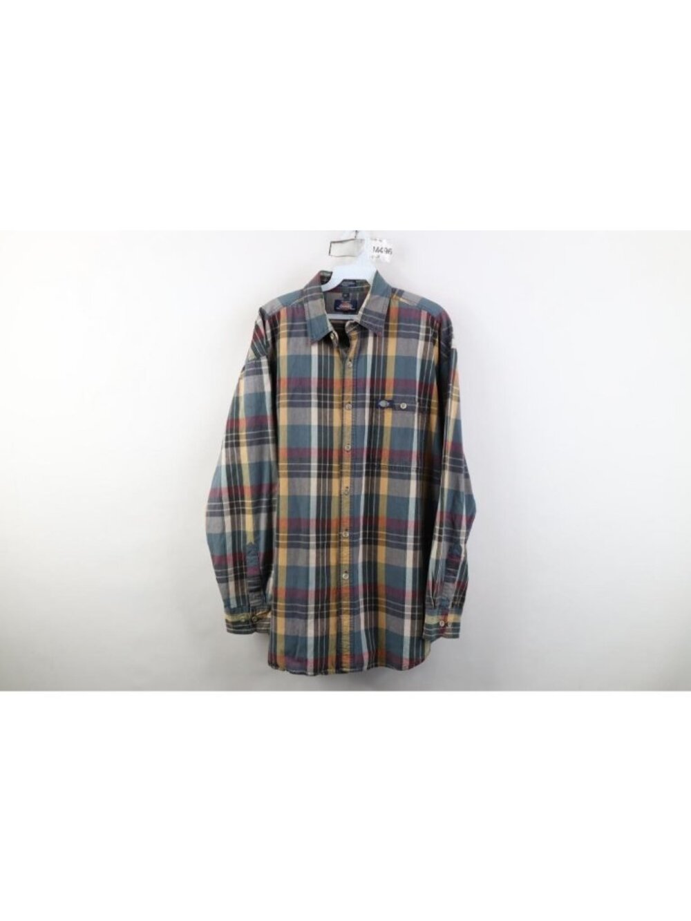 Vintage 90s Dickies Mens Large Faded Rainbow Plaid Collared Button Shirt Cotton